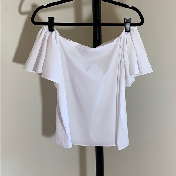 Aqua Off-the-Shoulder White Blouse - Picture 2 of 5